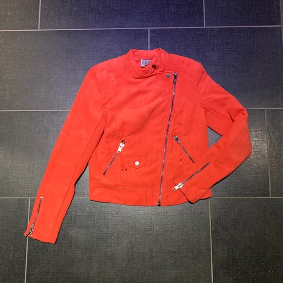 H&M Red Suede Biker Jacket - Picture 2 of 9